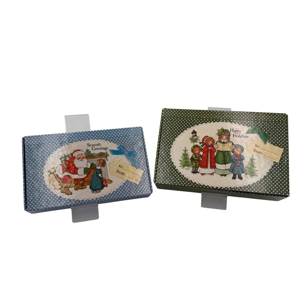 The Gift Wrap Company Christmas Gift Boxes Set of 2 Blue Green 1980s
